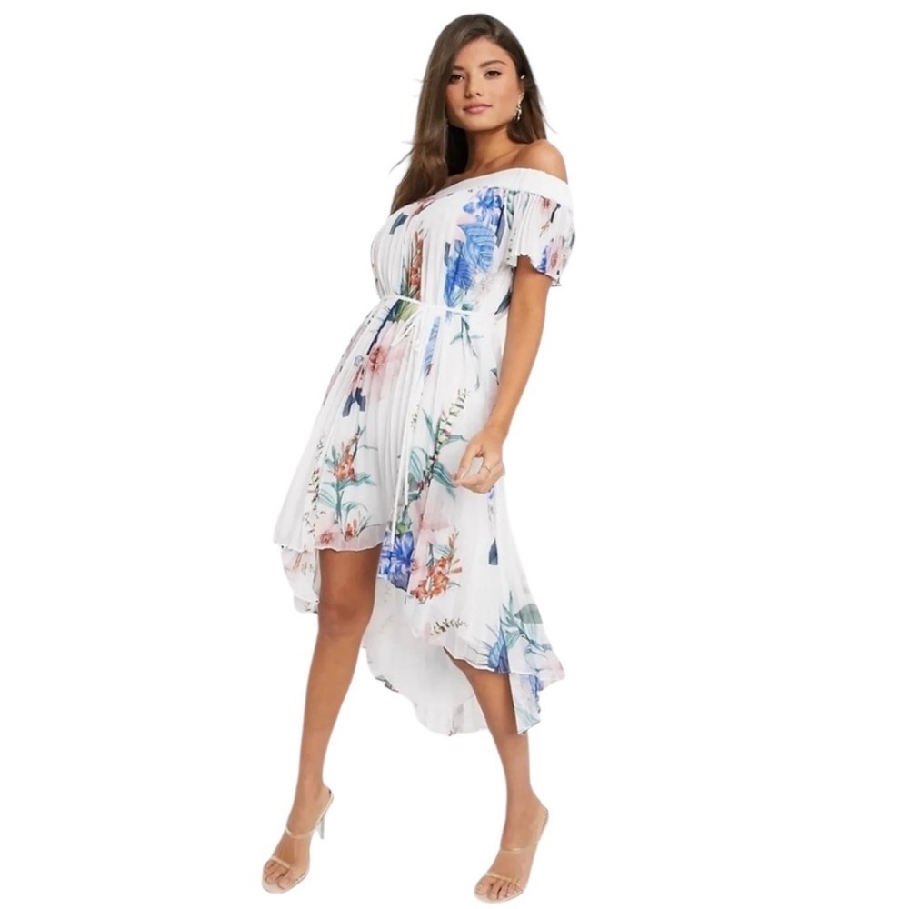 TED BAKER Luner Jamboree Pleated Off The Shoulder Maxi Dress - Picture 2 of 4